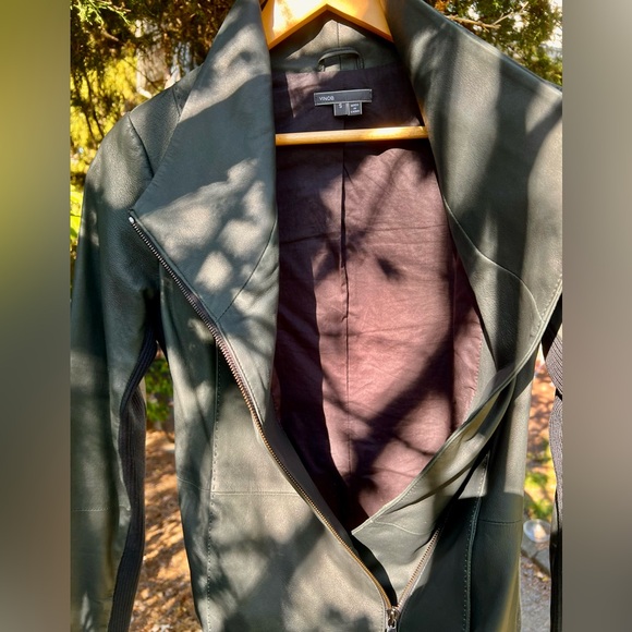 Vince 100% Goat Leather Moto Jacket Funnel Neck S Womens Charcoal Grey - Picture 11 of 16